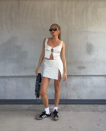 Gonna in raso a fantasia